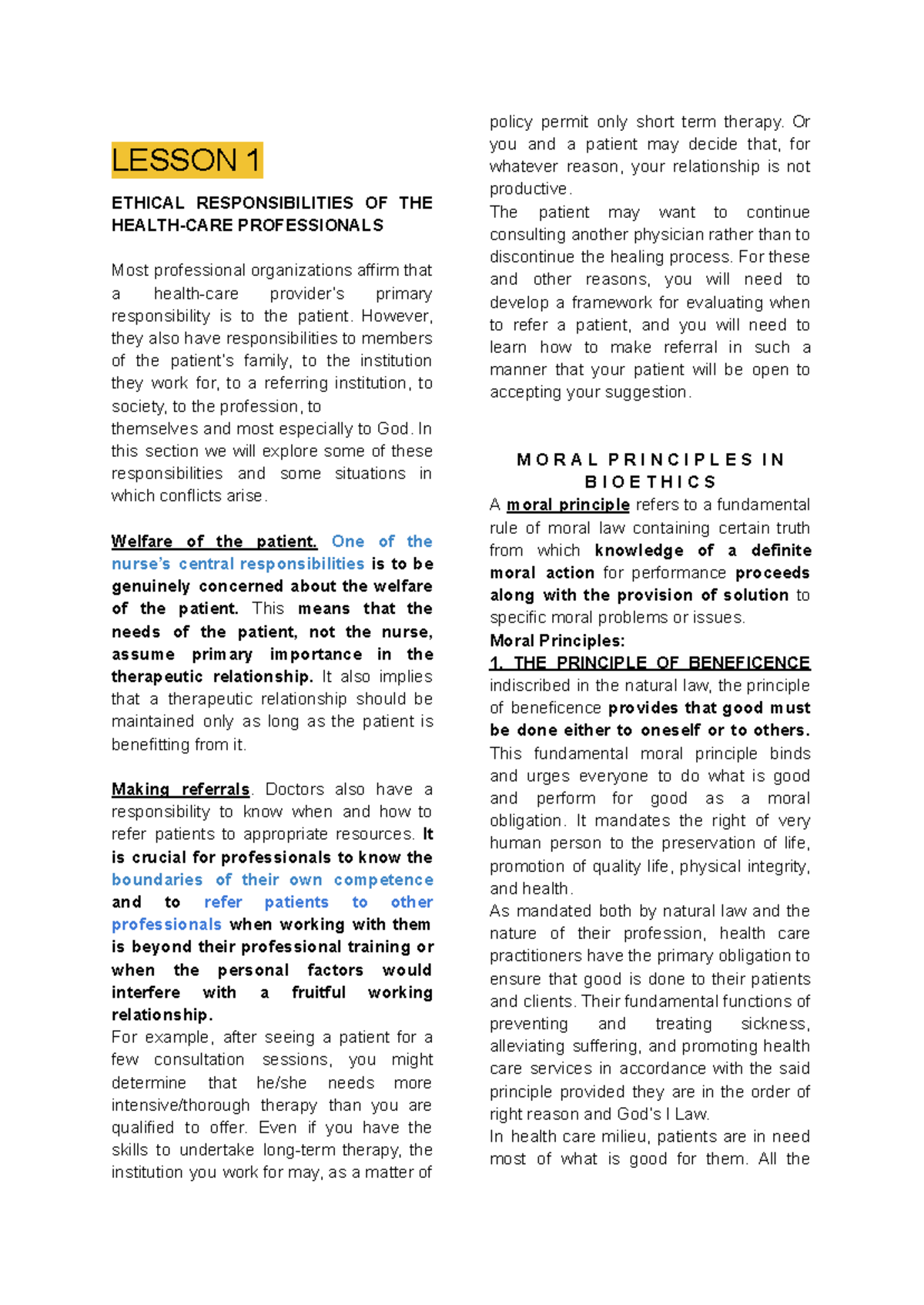 Ethics Mid Lesson 2: Professional Responsibilities and Moral Principles ...