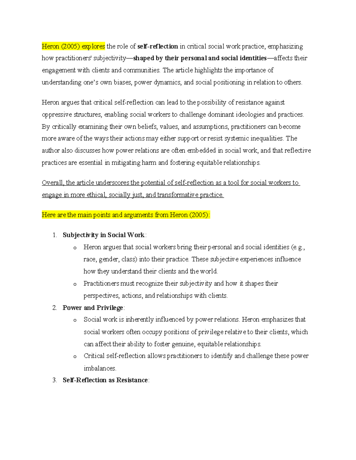 Critical Reflection in Social Work: Insights from Heron (2005 ...