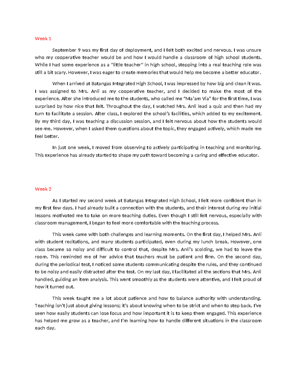 Reflection on Field Study 1 (FS1) at Batangas Integrated High School ...