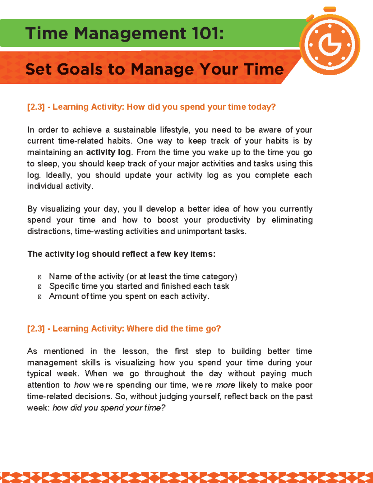 TMG101: Time Management Reflection & Activity Log Guide - Studocu