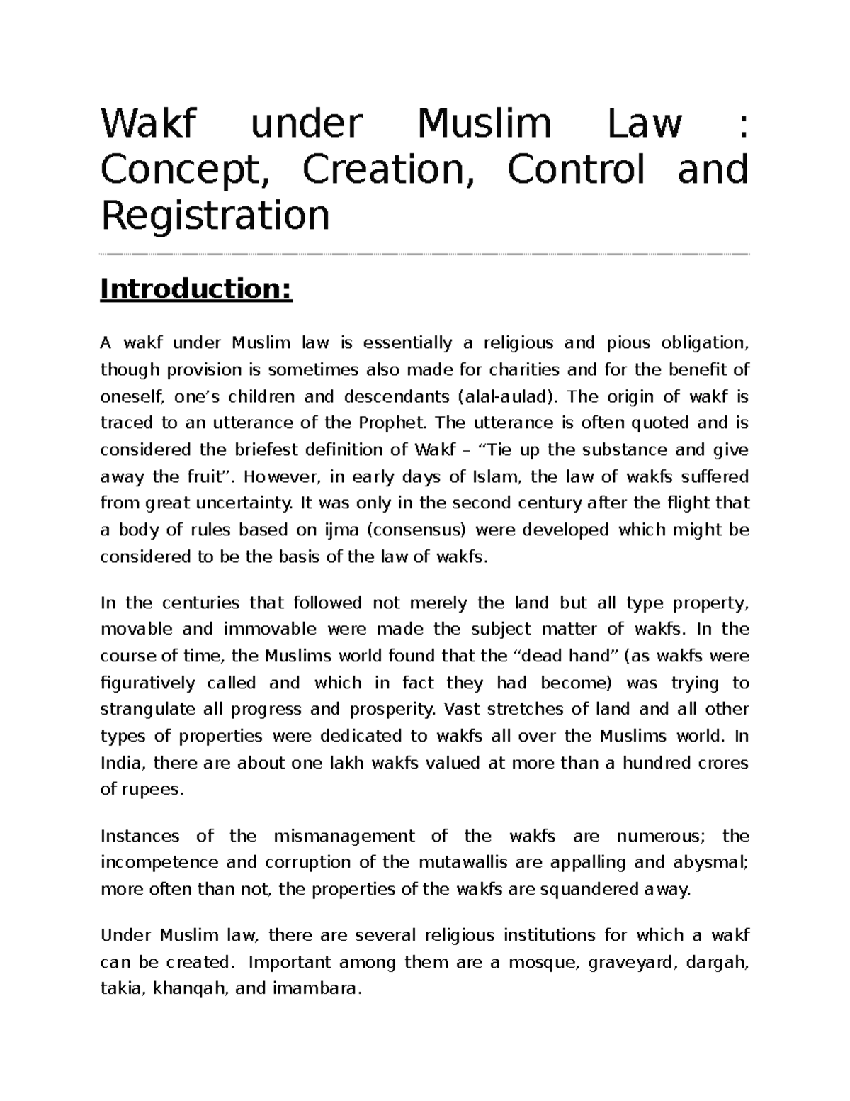 CH-11 Wakf under Muslim Law Concept, Creation, Control and Registration ...