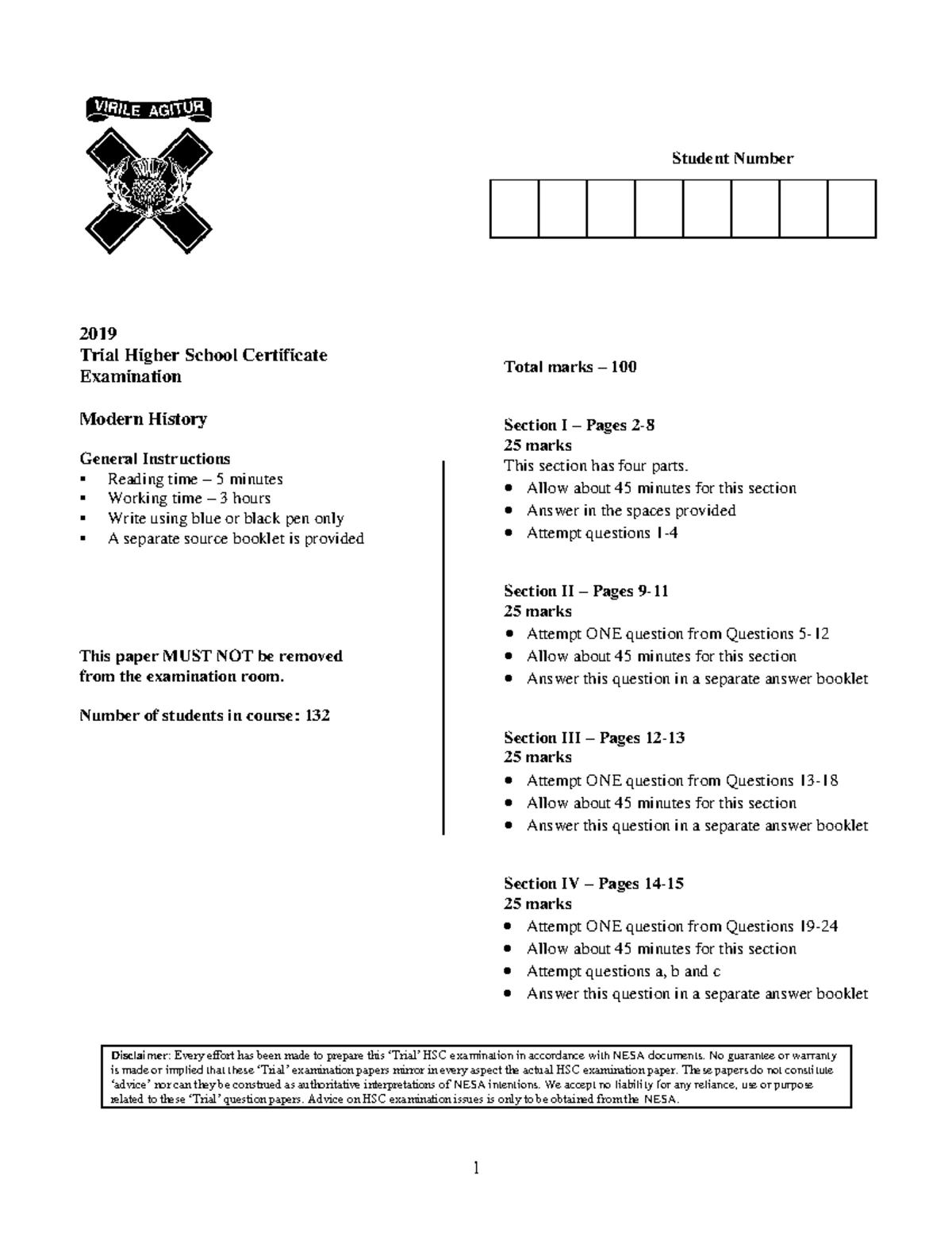 2019 CSSA Trial HSC Exam: Modern History Paper Overview - Studocu