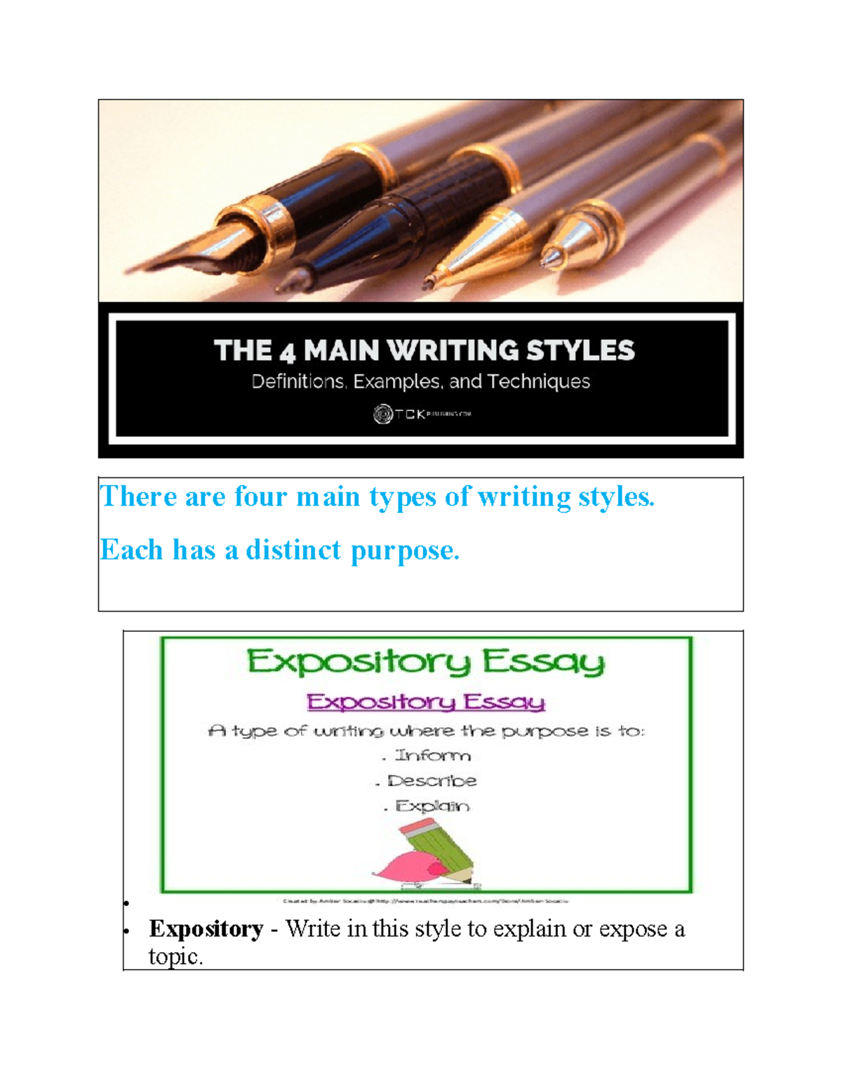 4 Main Writing Styles: Expository, Narrative, Persuasive, Descriptive ...