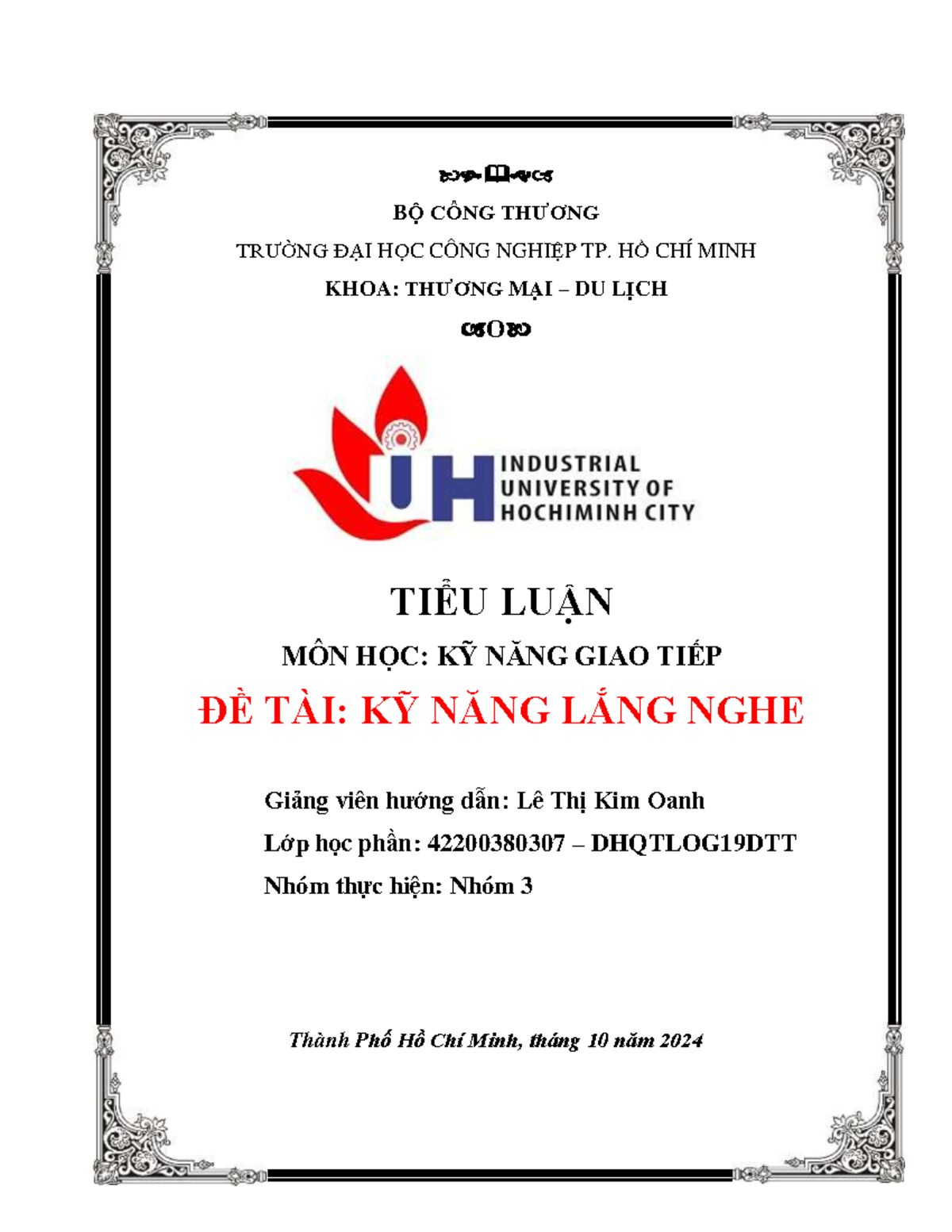KNGT Nhóm 3 - KNGT - BỘ CÔNG THƯƠNG TRƯỜNG ĐẠI HỌC CÔNG NGHIỆP TP. HỒ ...