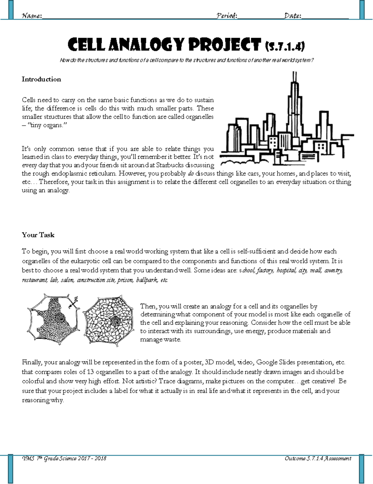 Cell City Analogy Project Examples
