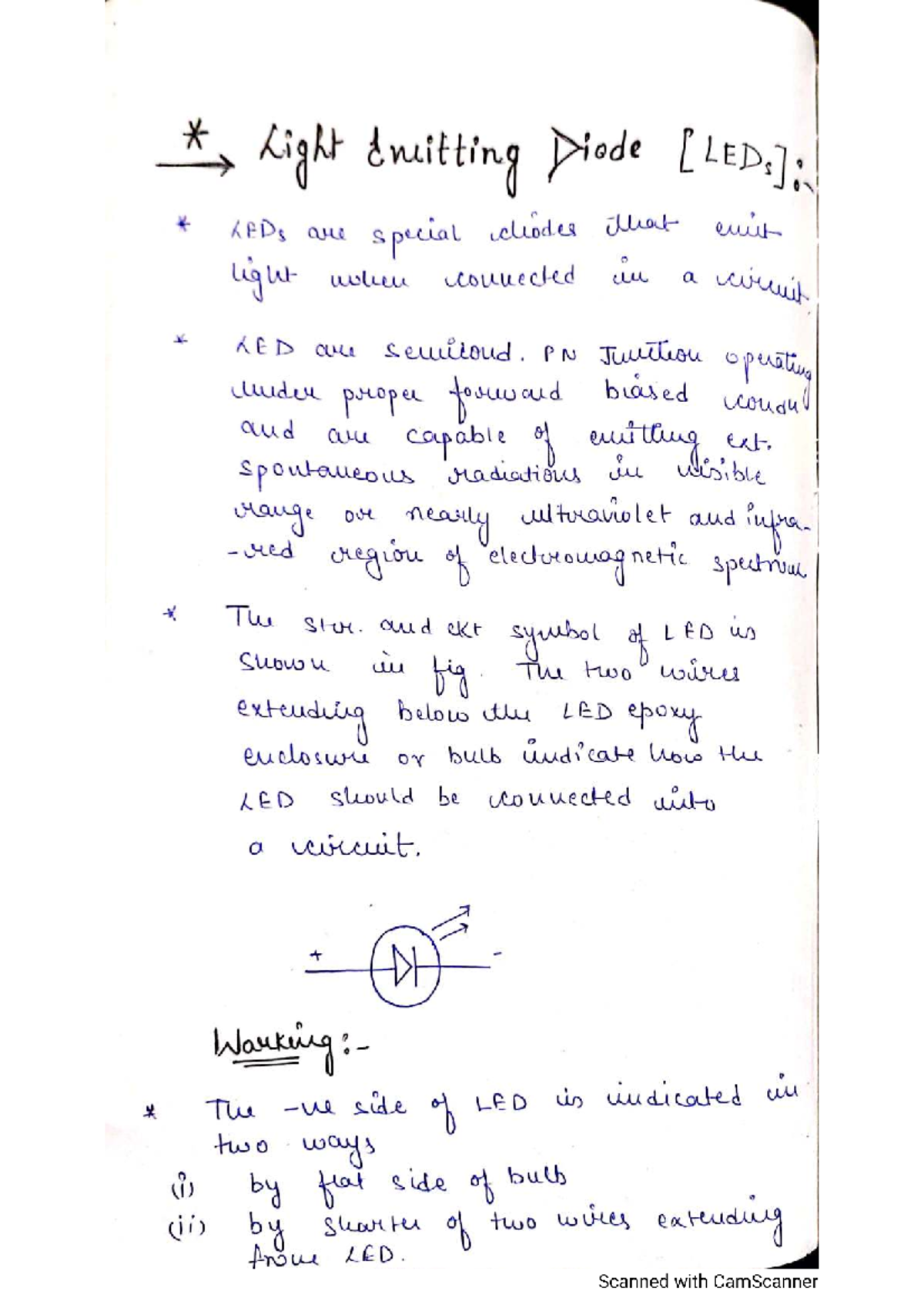 OC Unit 3 - Chapter 1: Handwritten Notes on Light Emitting Diodes (LEDs ...