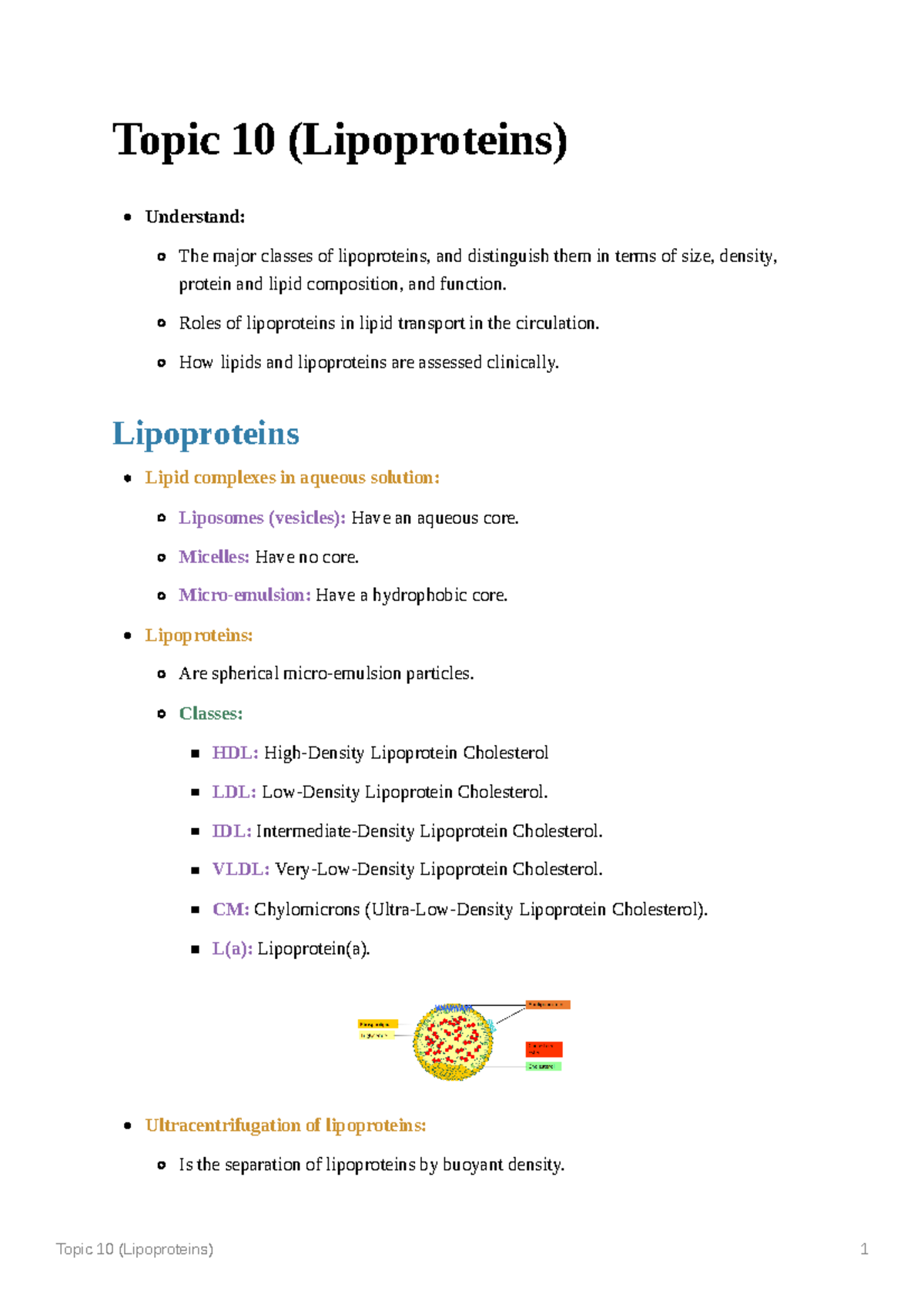 Lipid Metabolism and Transport: Lipoproteins Overview (Topic 10) - Studocu