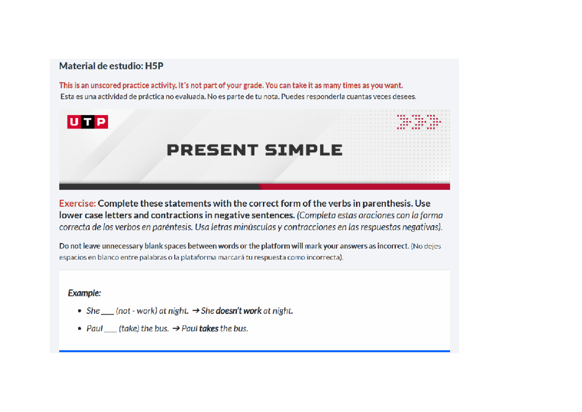 UTP Week 13: Pre-Task Grammar Practice on Present Simple - Studocu