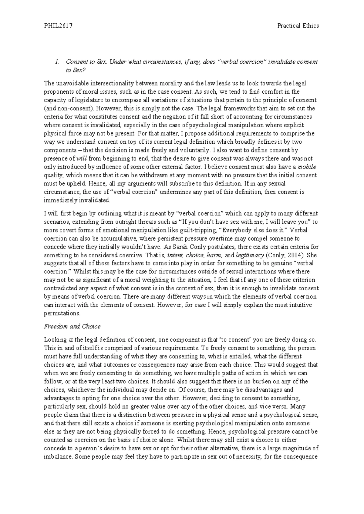 PHIL2617 Essay: The Morality of Killing and Its Implications for ...