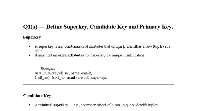 W23 - Final Exam Notes on DBMS Keys, Integrity, and SQL Queries - Studocu