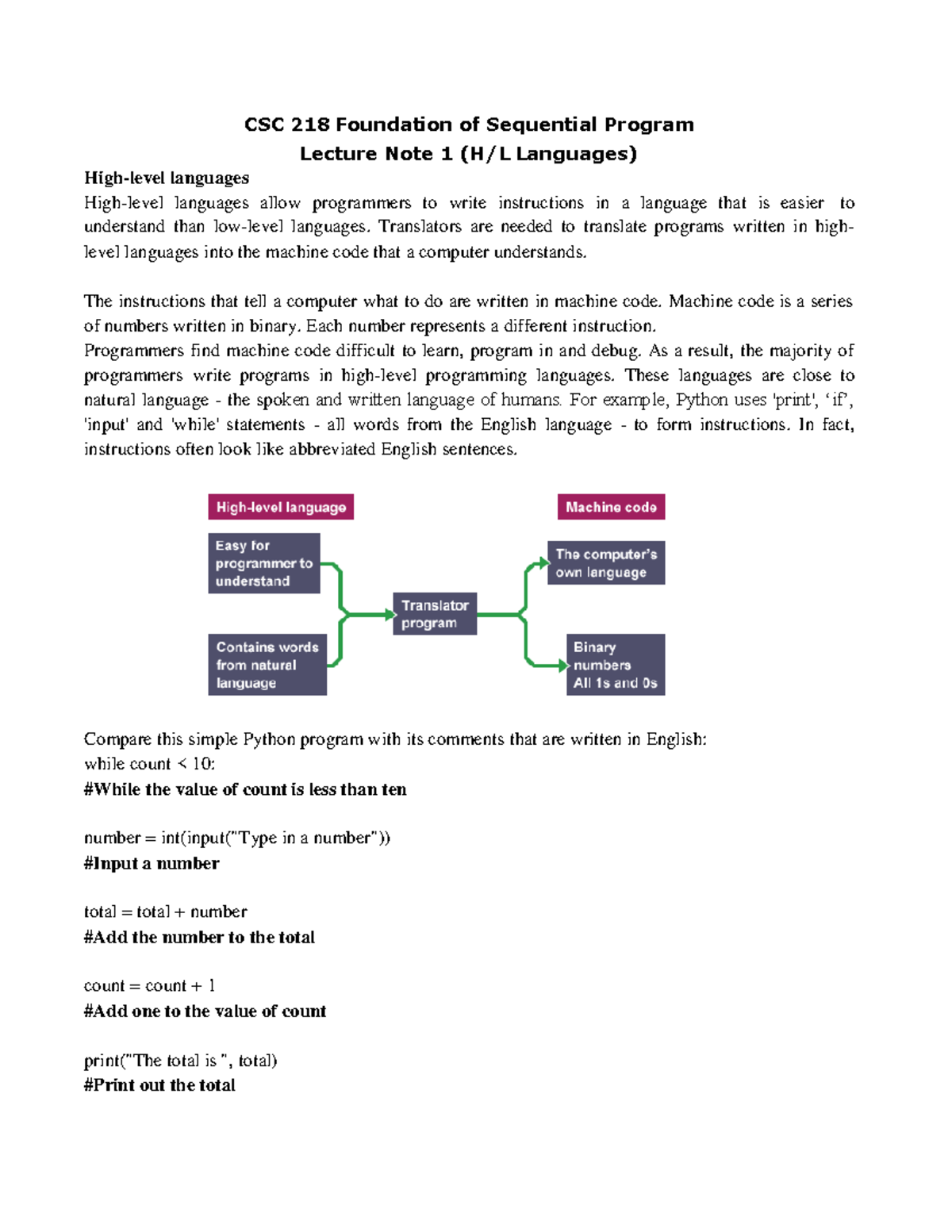 CSC 218 Lecture Notes 1: Foundations of Sequential Programming - Studocu