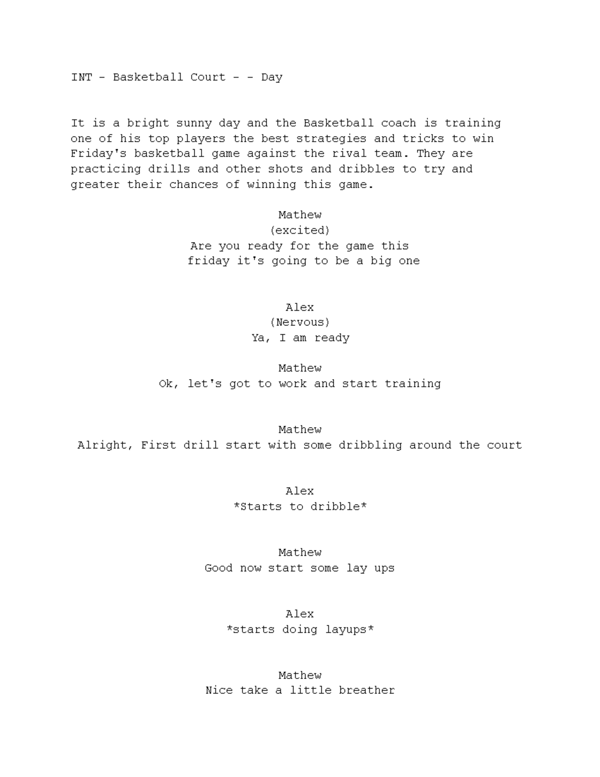 Script for Narrative - INT - Basketball Court - Day It is a bright ...