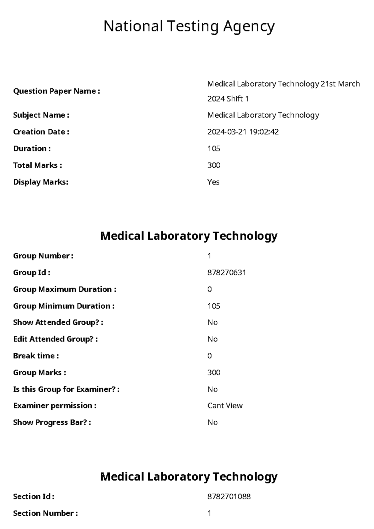 Medical Laboratory Technology (MLT) 2024 Shift 1 Question Paper - Studocu