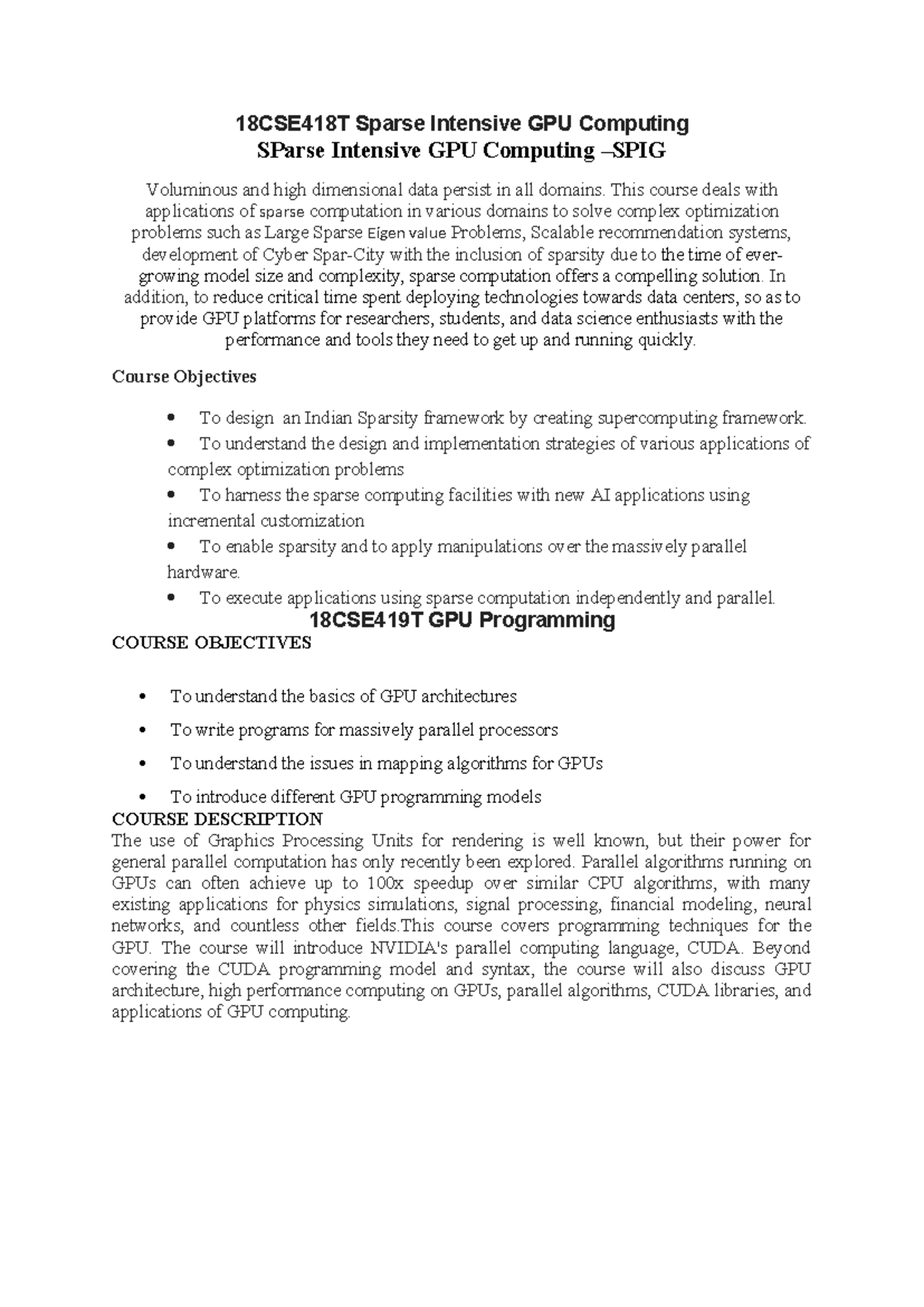 18CSE418T & 18CSE419T Overview: Sparse GPU Computing & Programming ...