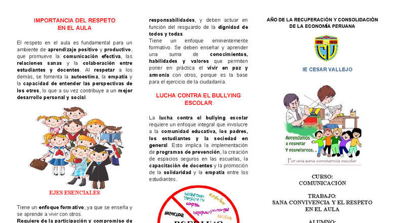 Trabajo de Comunicación: Sana Convivencia y Respeto Escolar 2025 - Studocu