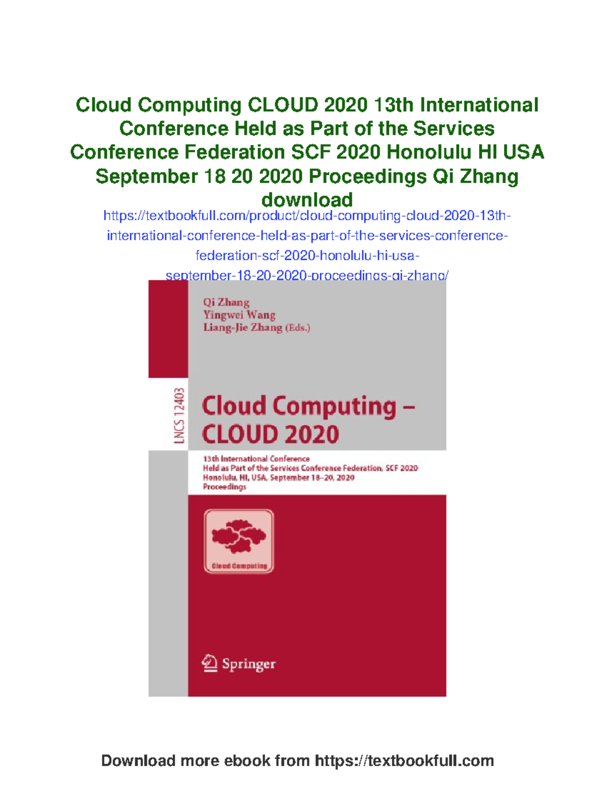 Cloud Computing CLOUD 2020: Proceedings of the 13th International ...