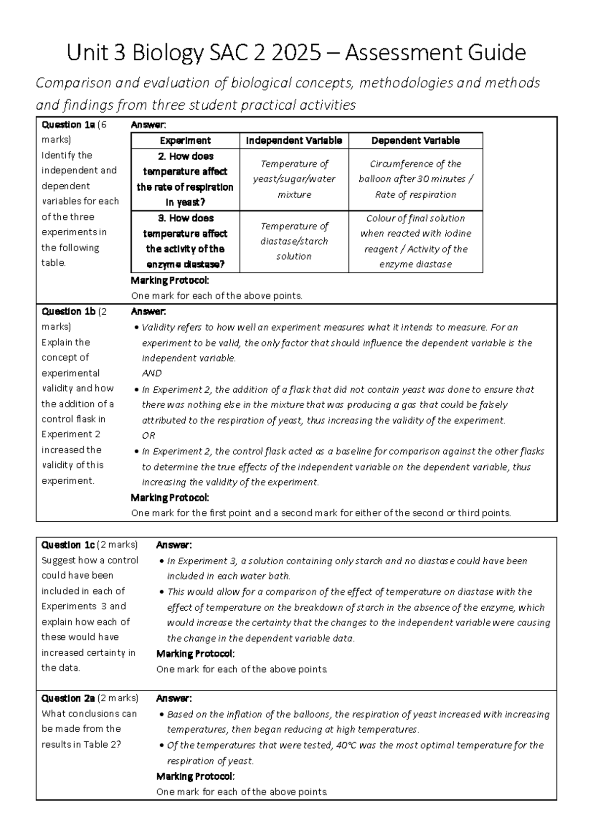 Practice SAC U3 AOS 2 - Biology Assessment Guide and Analysis - Studocu