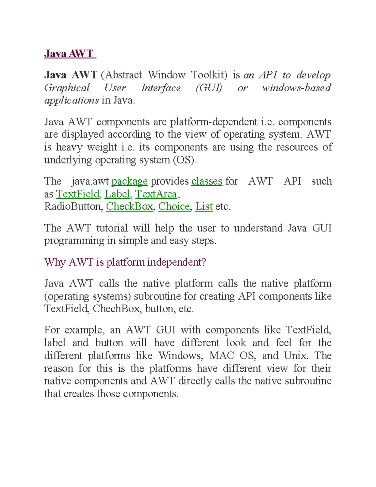 Awt - awt - Java AWT Java AWT (Abstract Window Toolkit) is an API to ...