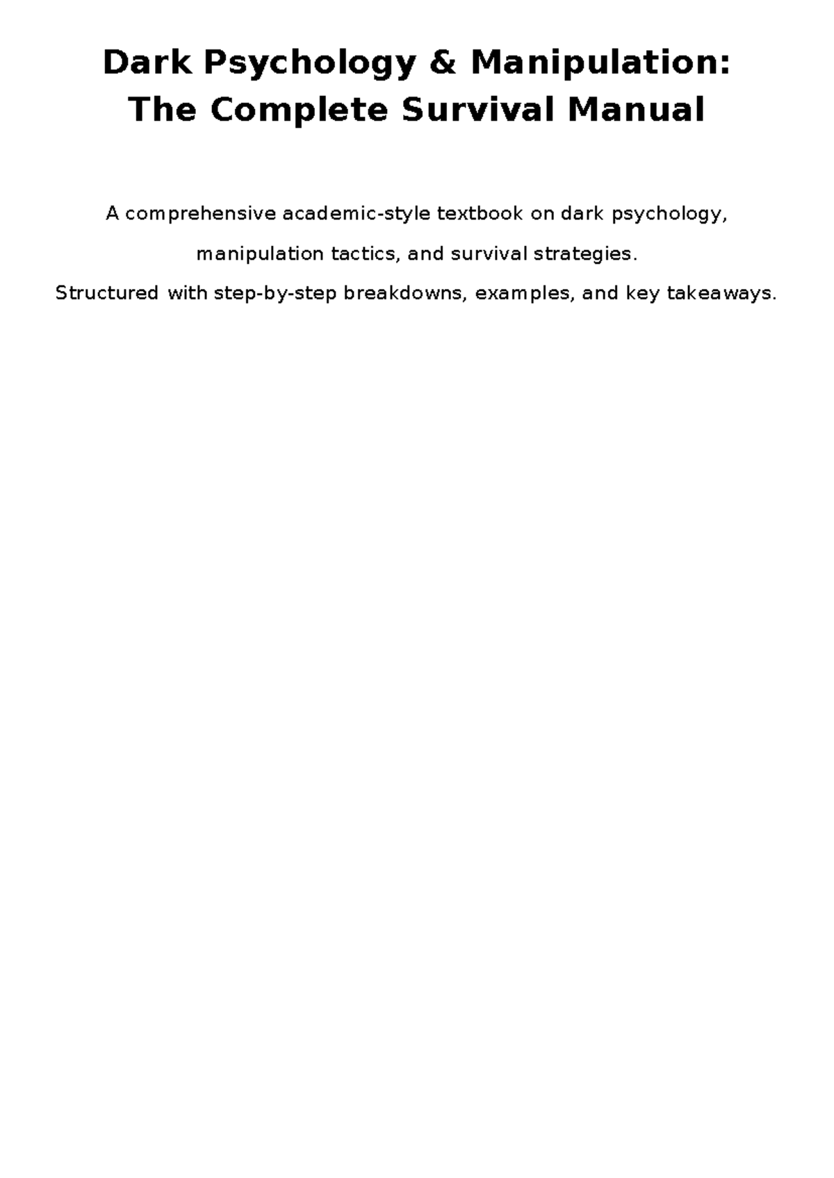 Dark Psychology Manipulation: Comprehensive Textbook Guide - Studocu