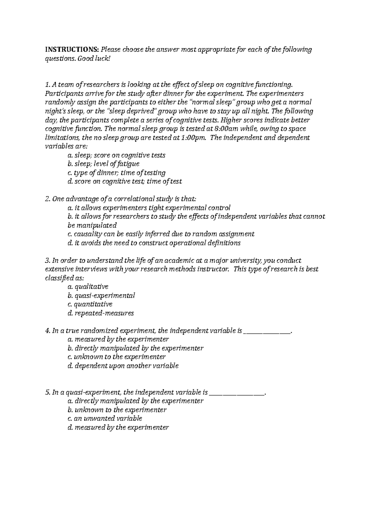 Quiz on Research Methods and Variables - Studocu