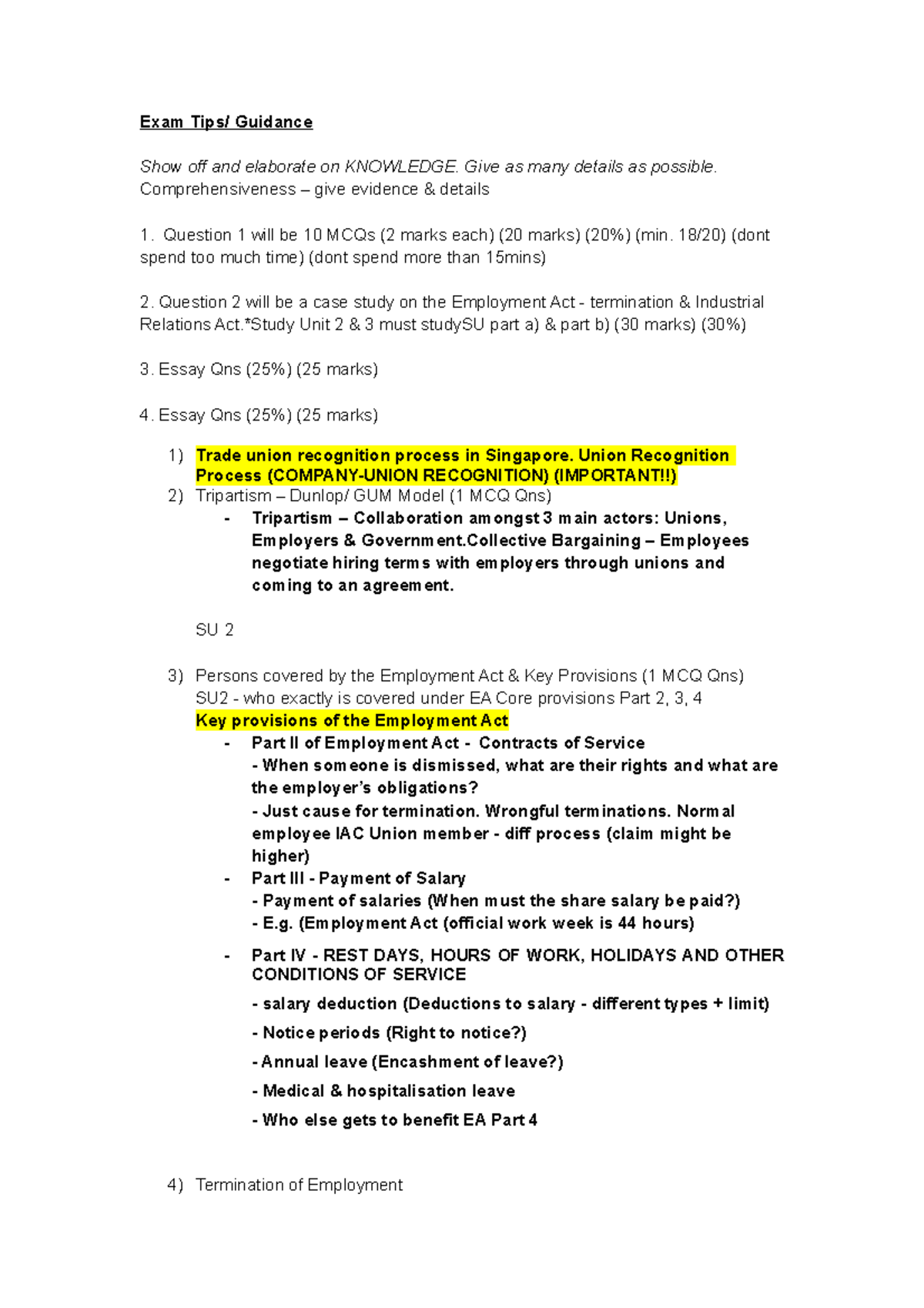 Employment Law & IR Exam Notes for Laws 304 & 305 - Studocu
