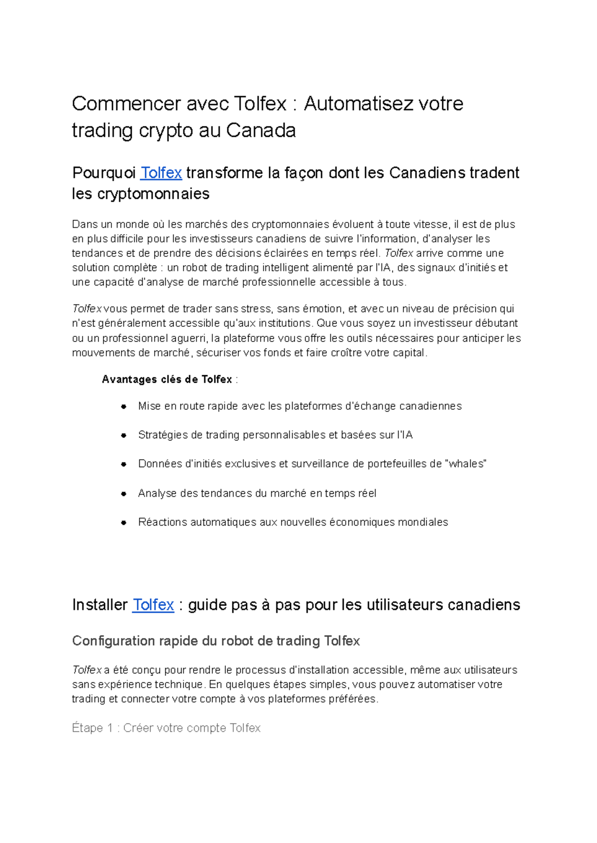 Tolfex: Revolutionizing Automated Crypto Trading for Canadians - Studocu