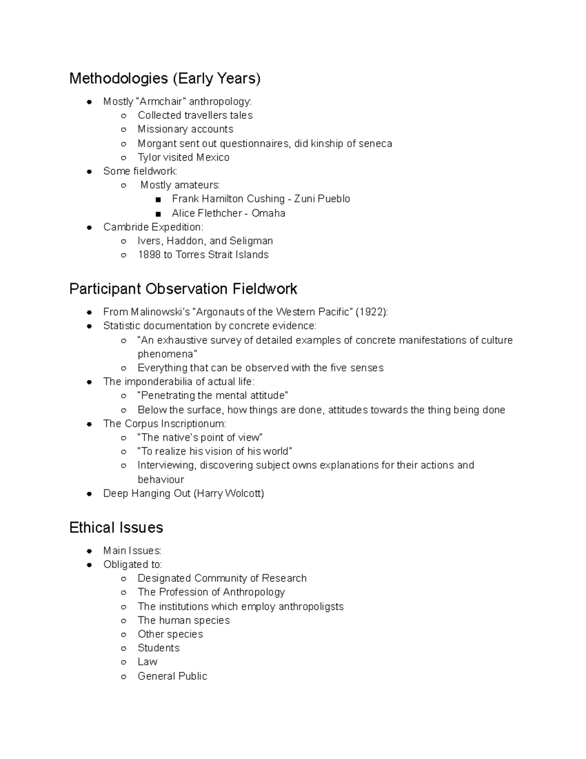 ANTH 100 Notes - Google Docs3 - Methodologies (Early Years) Mostly