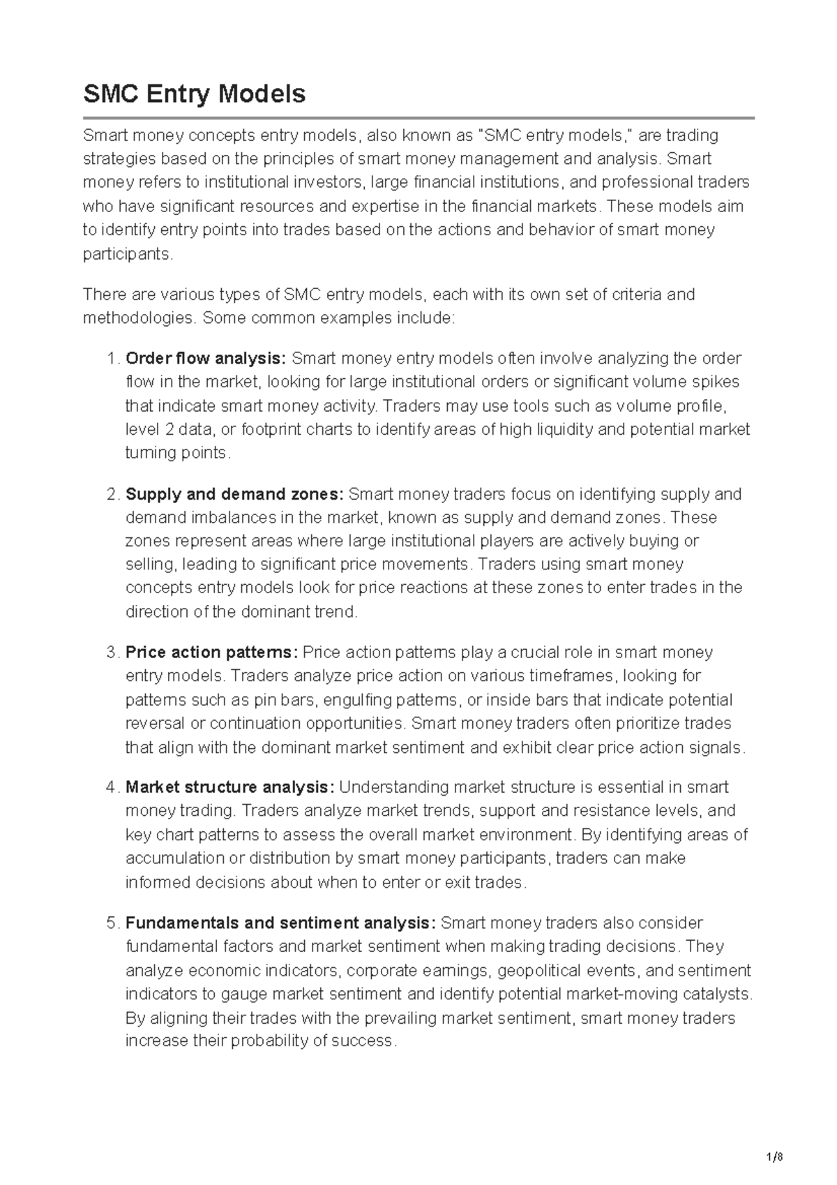 SMC Entry Models: Strategies for Smart Money Trading Success - Studocu