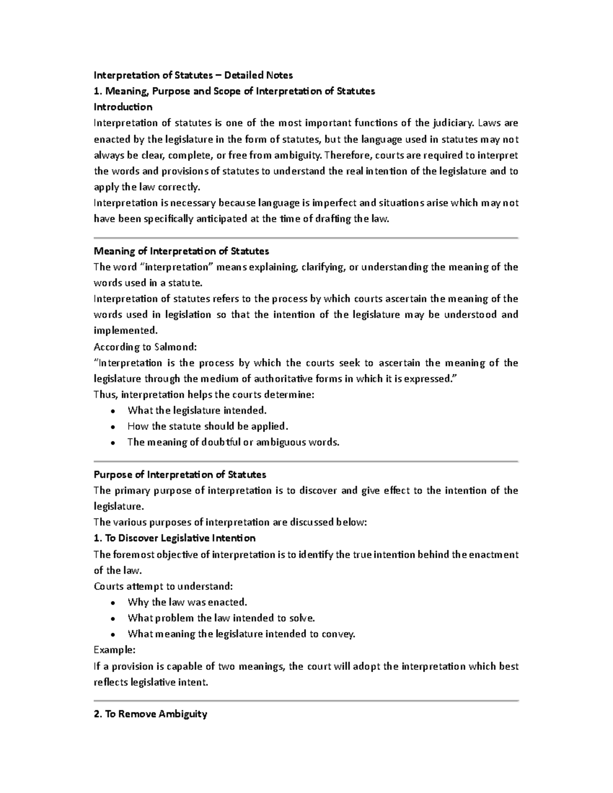 6001 - Detailed Notes on Interpretation of Statutes - Studocu
