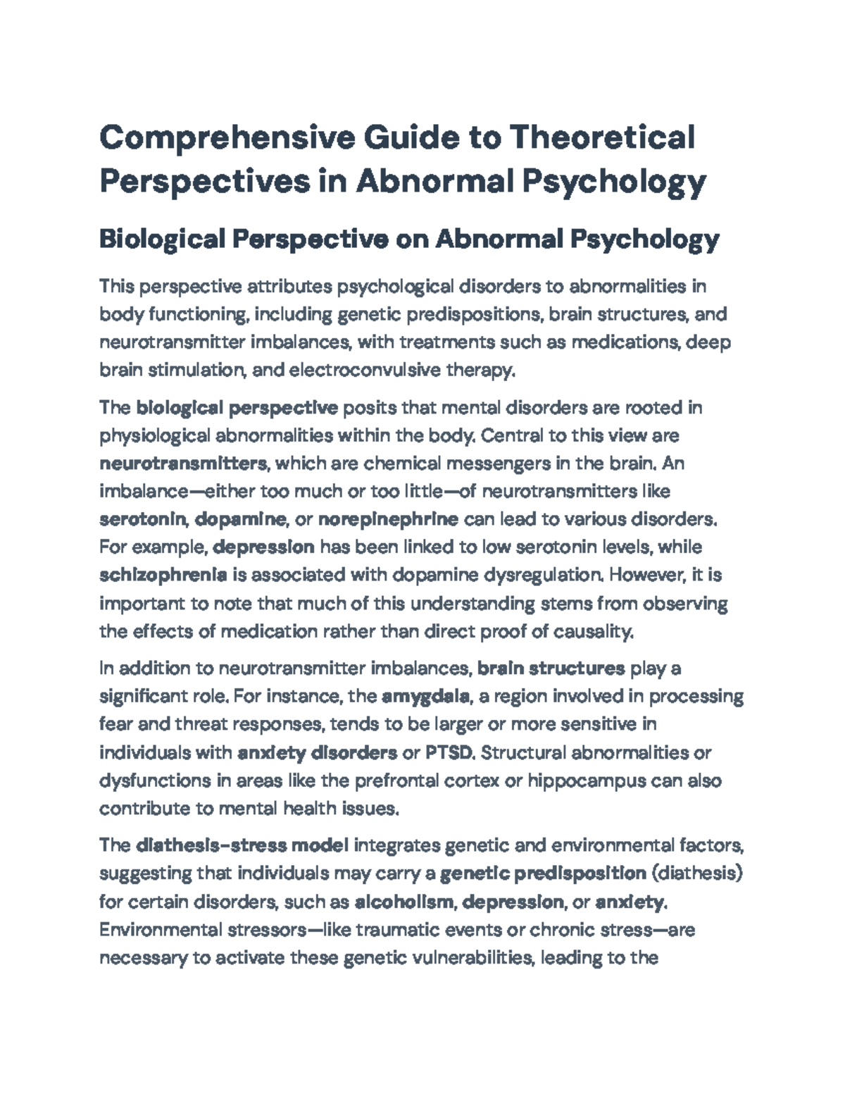 Theoretical Perspectives in Abnormal Psychology: A Comprehensive ...