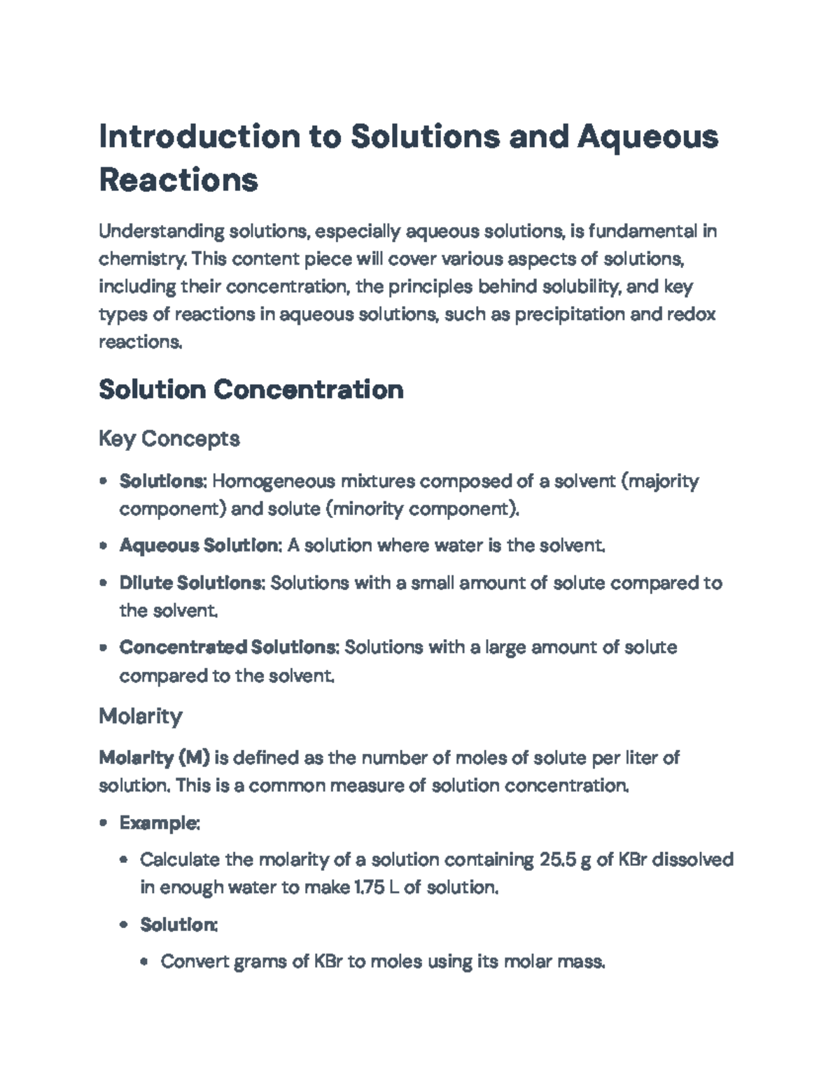 Introduction to Aqueous Solutions and Their Chemical Reactions ...