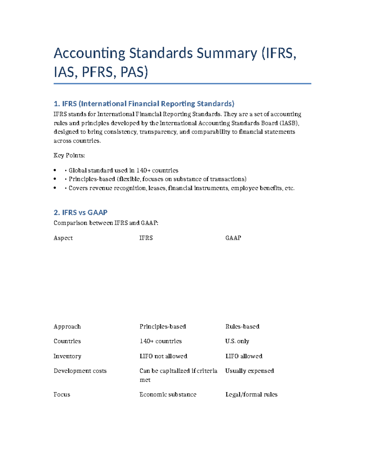 Accounting Standards Overview (IFRS, IAS, PFRS, PAS) - Studocu