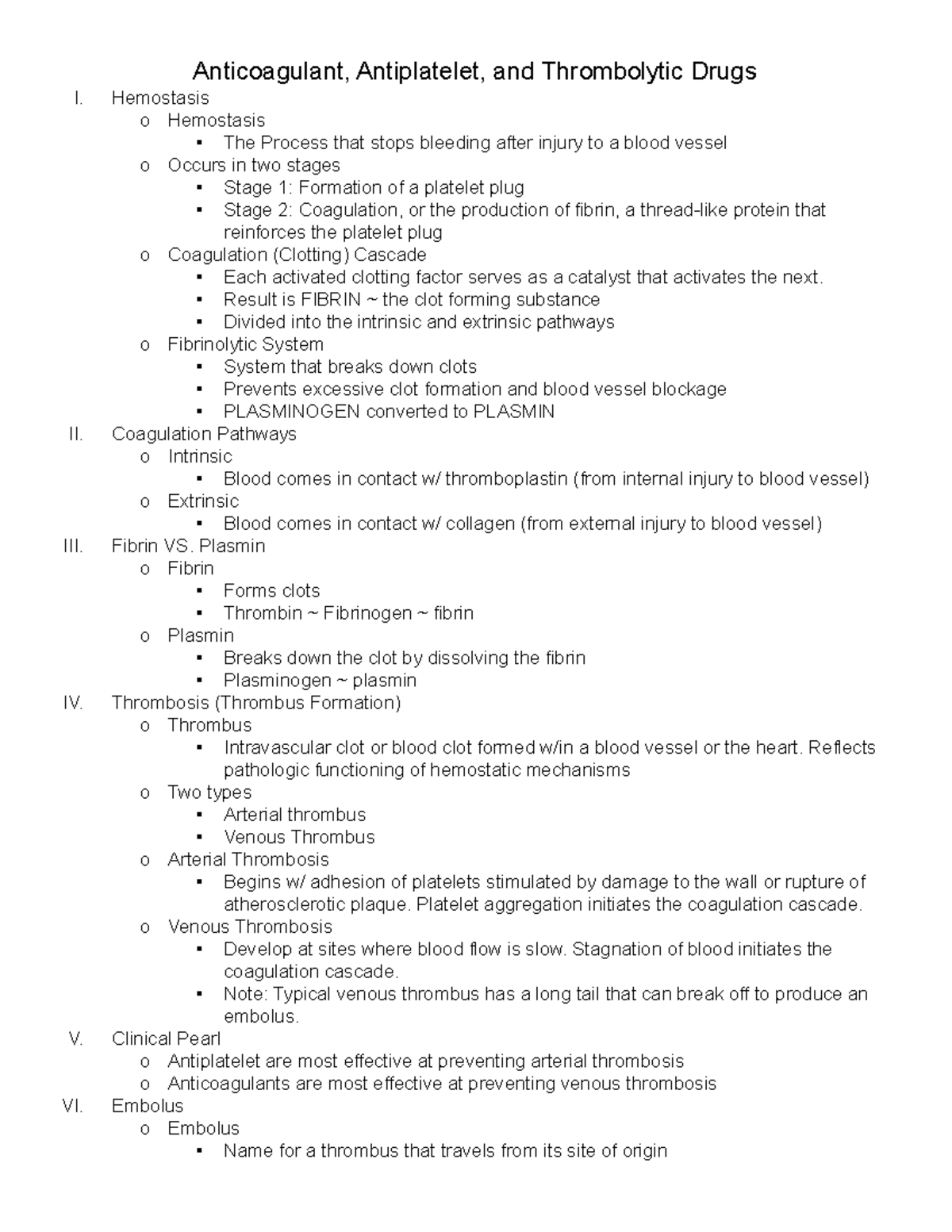 Study Guide Anticoagulant, Antiplatelet, and Thrombolytic Drugs ...