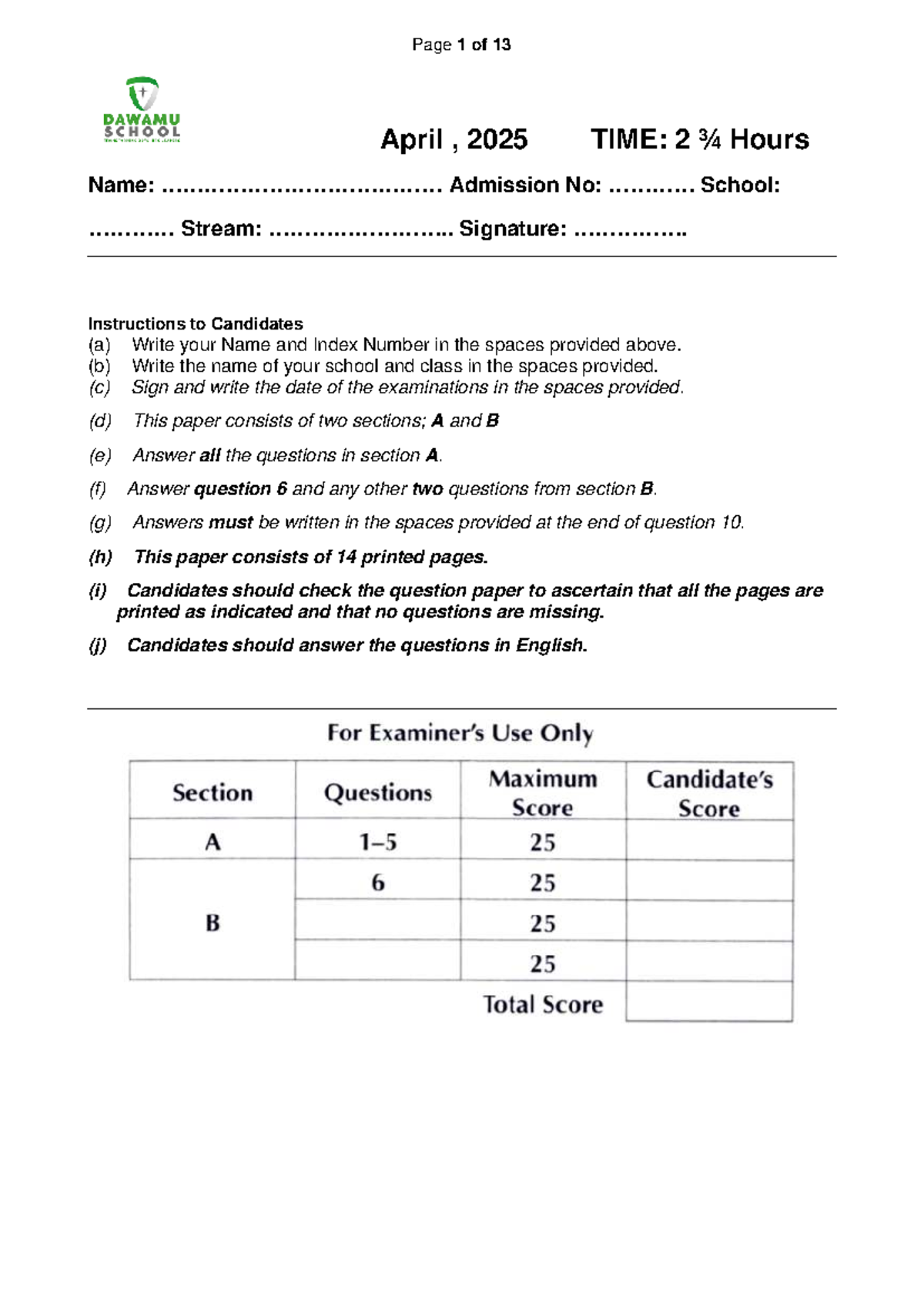 Geography Paper 1 & 2 Exam Instructions - Code: n juyg76tyij - Studocu