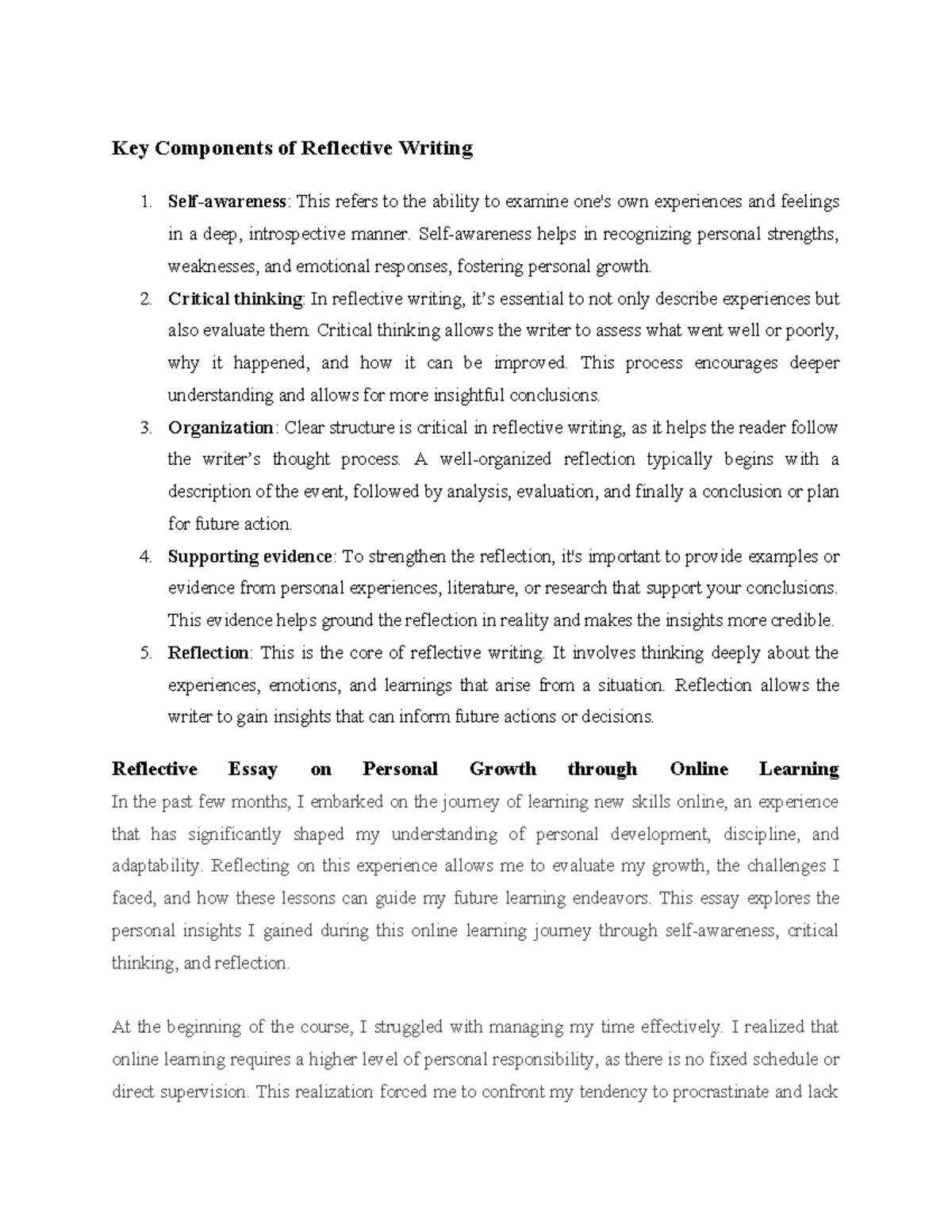 ENGL 1102 - Reflective Writing Guide: Key Components for Success - Studocu
