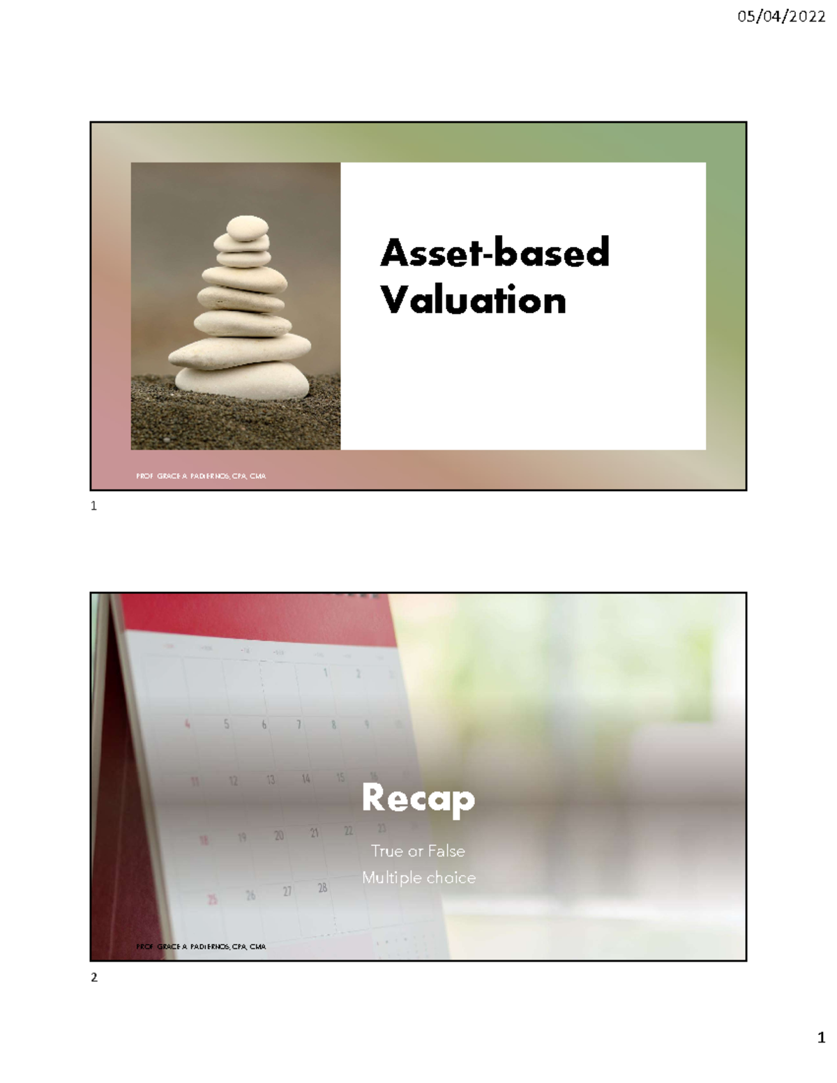 Asset-Based Valuation Insights and Principles for Course ACC 101 - Studocu