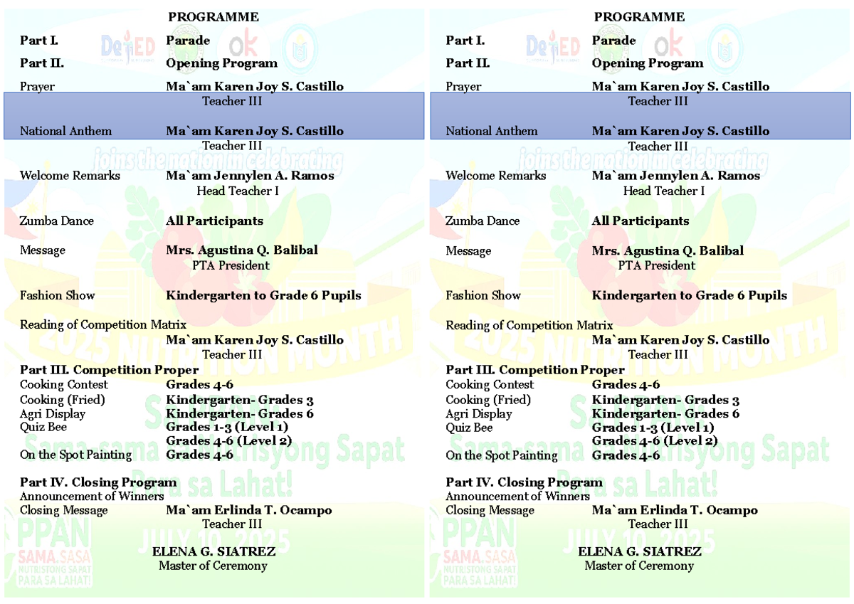 Nutrition Month Program: Activities and Schedule - Studocu