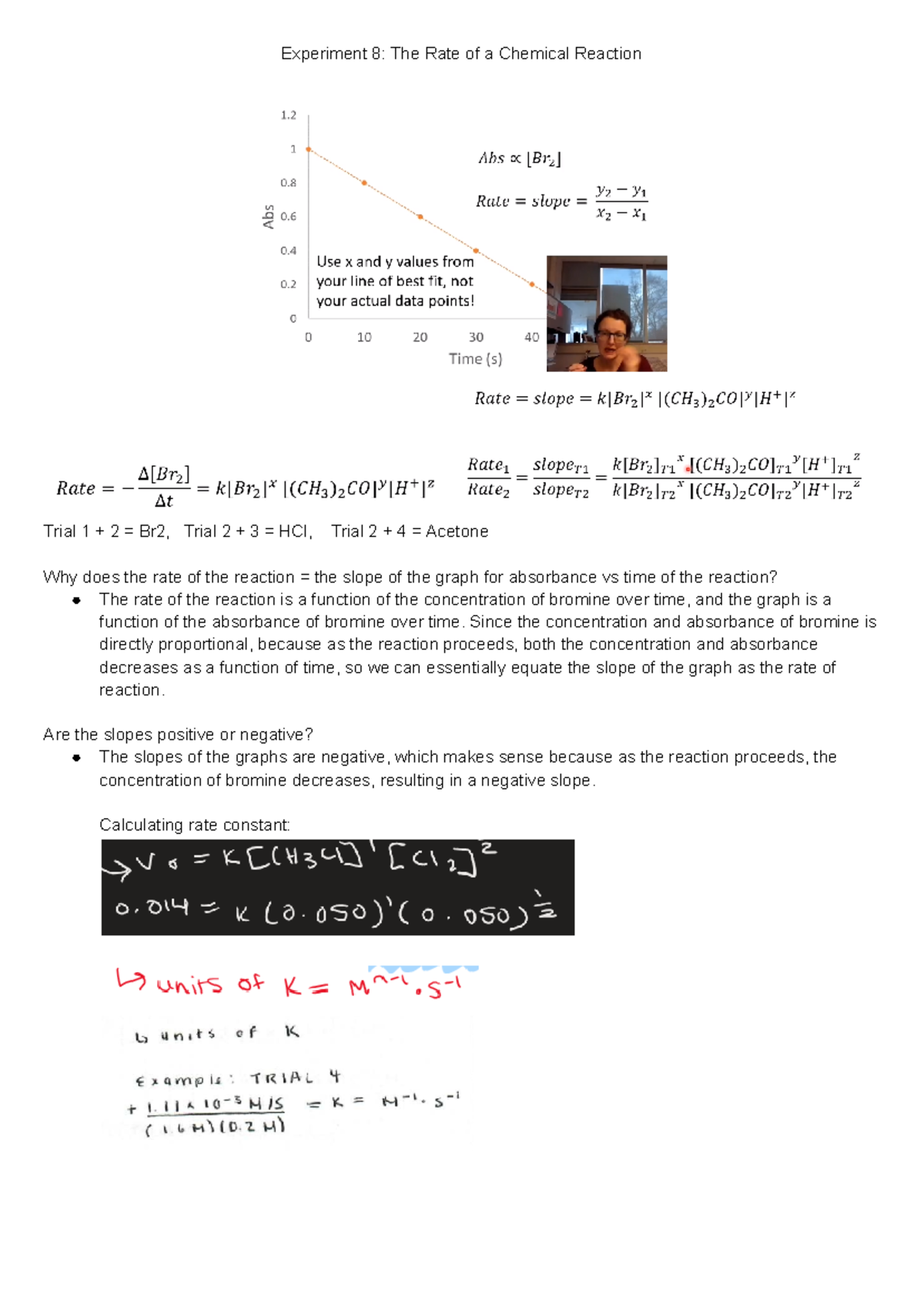 Exp 8 - Lab Notes: Reaction Rate Analysis & Post-Lab Insights - Studocu