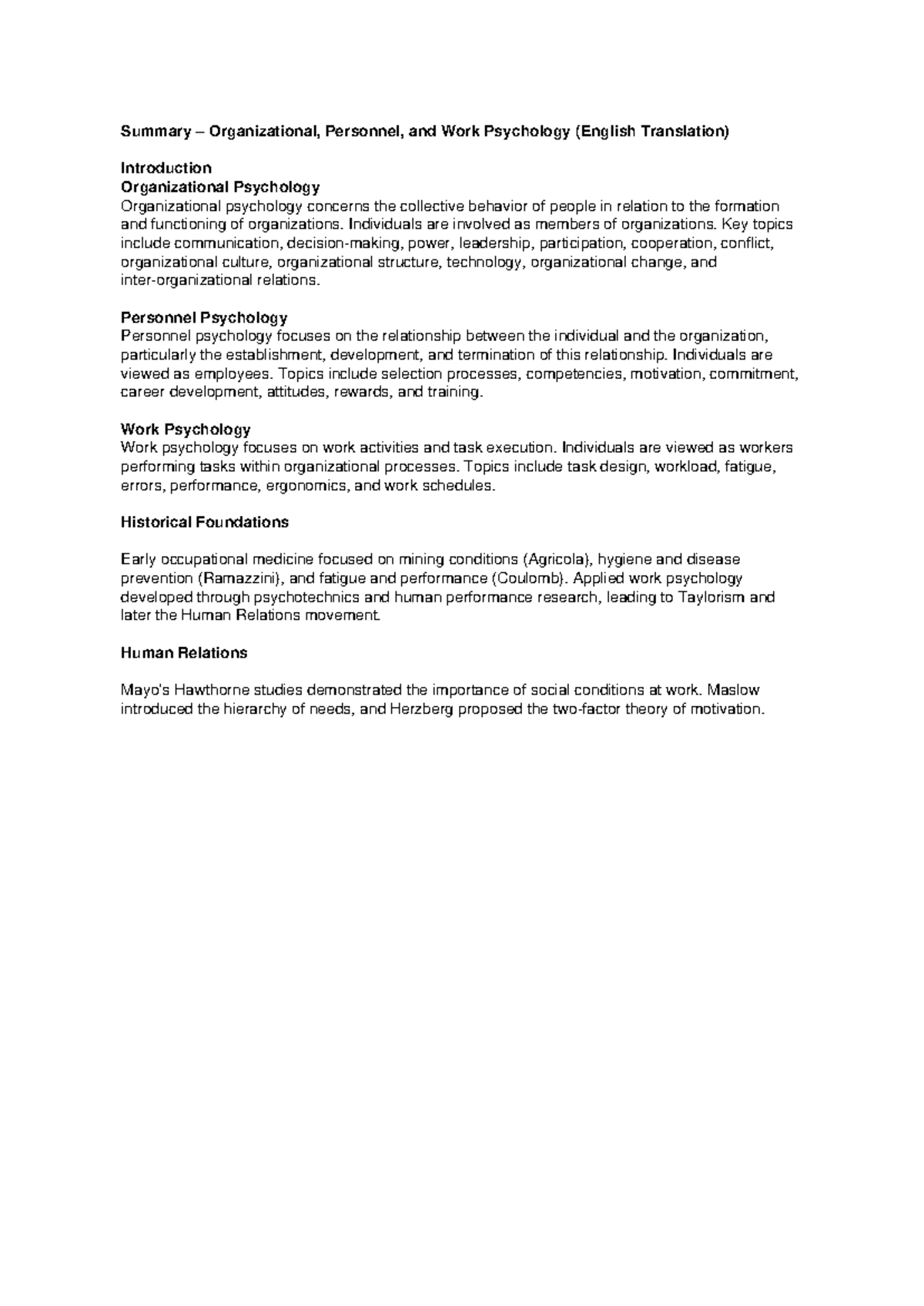 Organizational Psychology Notes (ENG) - Summary & Key Concepts ...