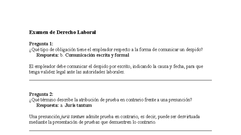 Examen De Derecho Laboral Con Respuestas