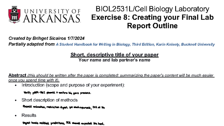 Biology Lab Exercise 8: Final Lab Report Outline and Analysis - Studocu