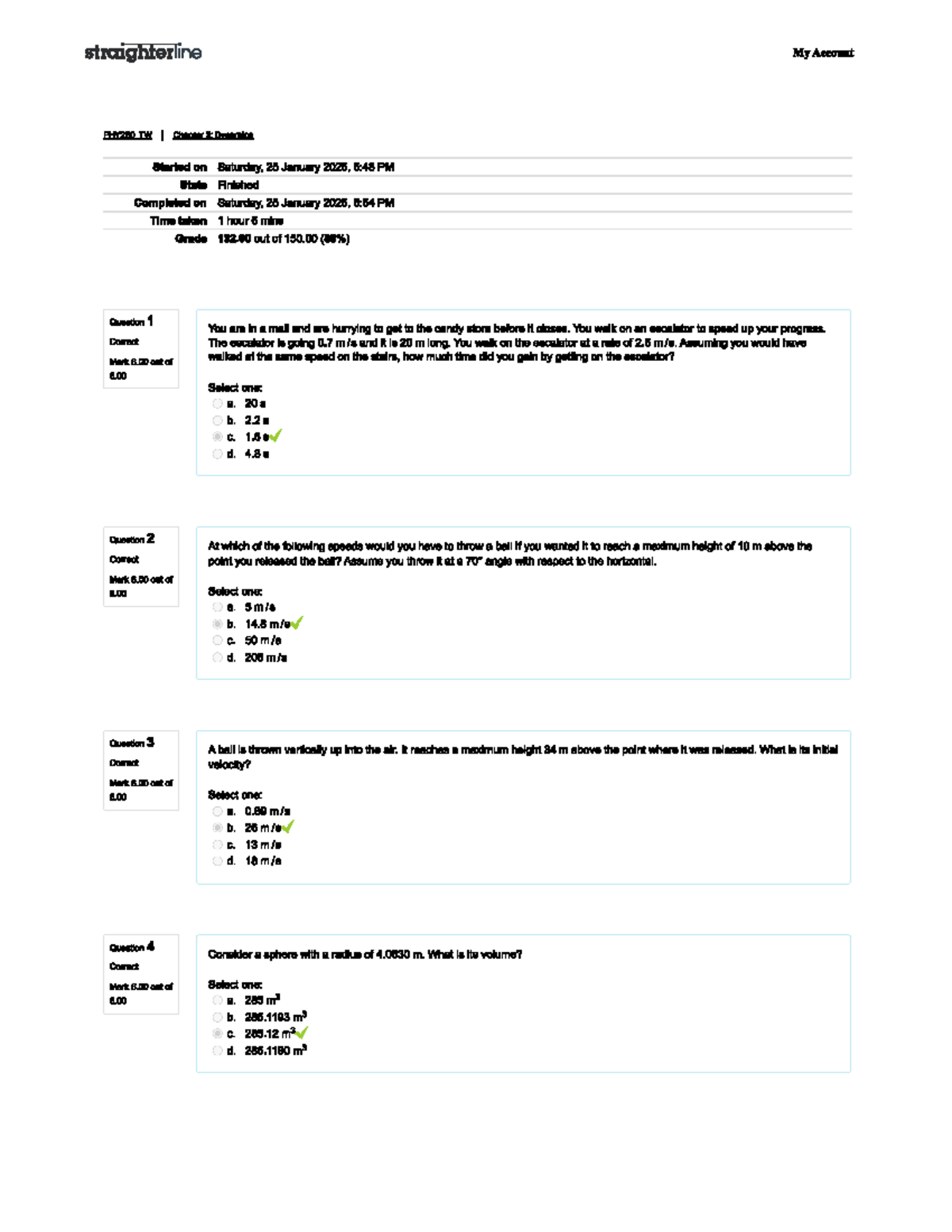 PHY250 Exam1e - straighterline - straighterline My Account PHY250_TW I ...