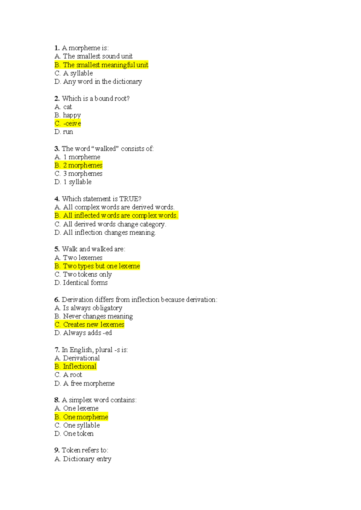 Morphology Quiz (ENG 101): Key Concepts and Definitions - Studocu