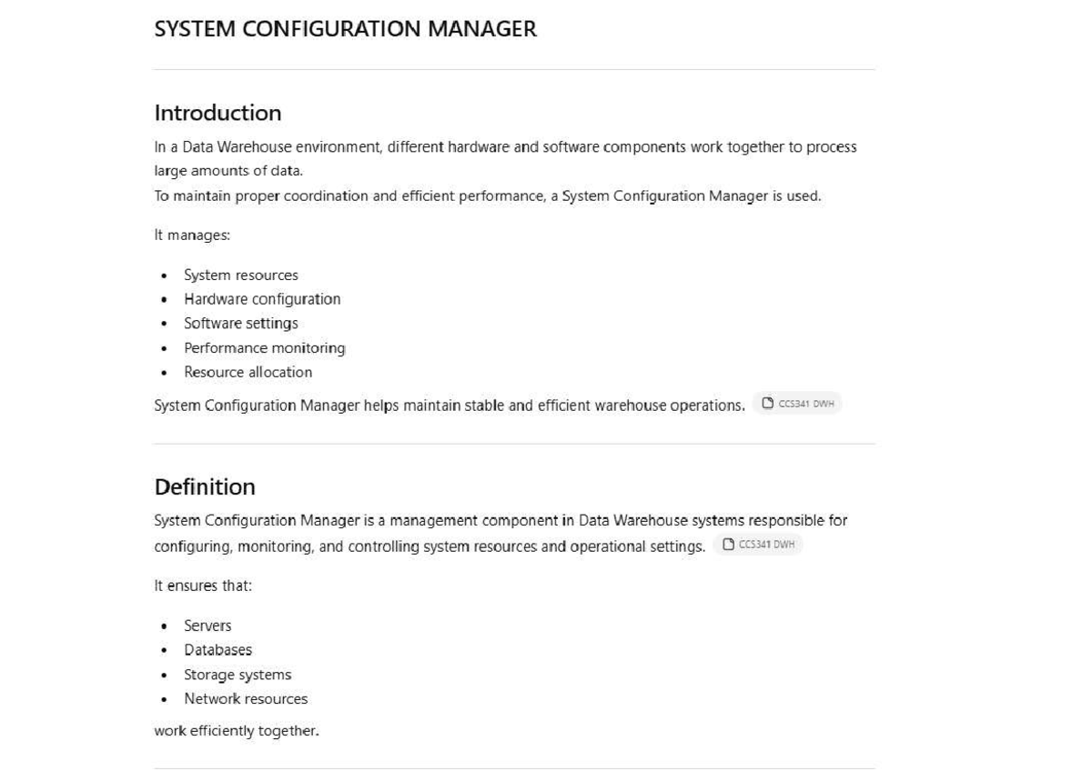 System Configuration Manager Overview for Data Warehousing (OCCSA41 ...