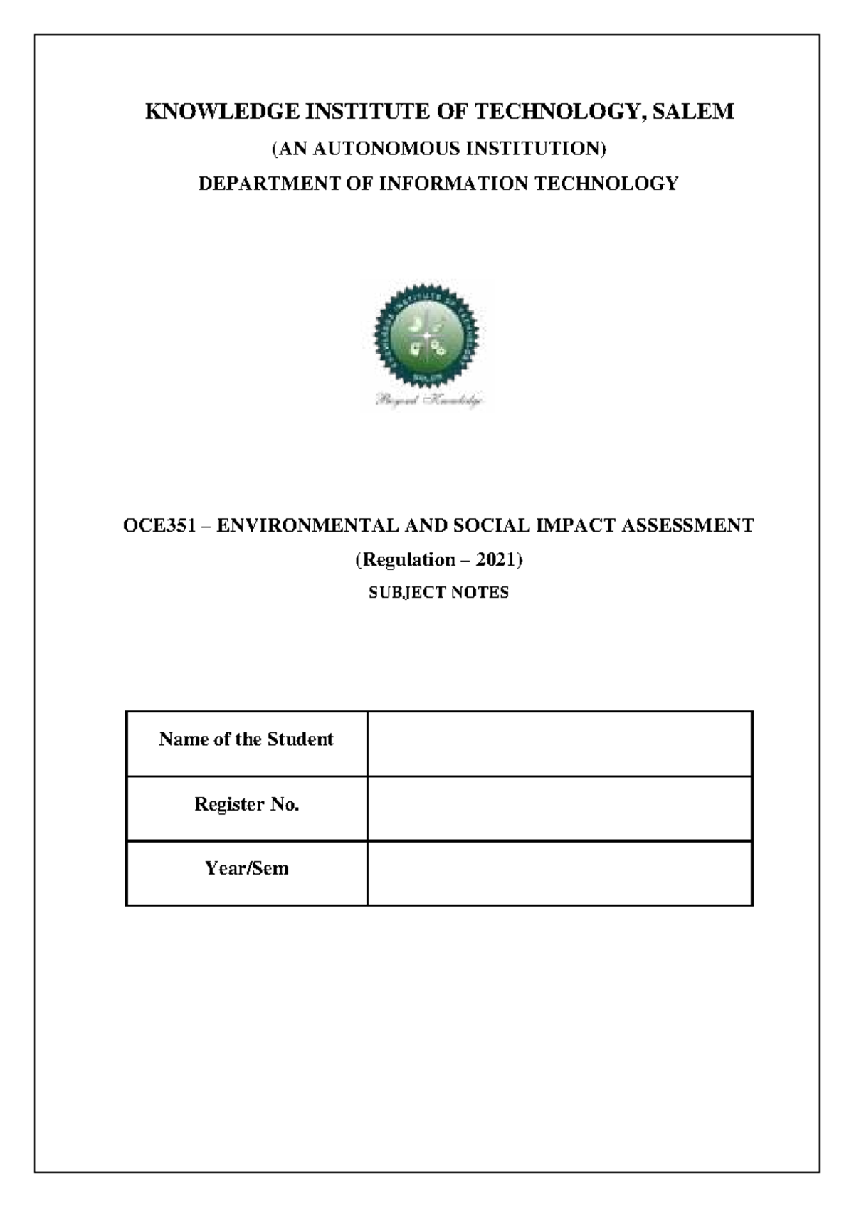 OCE351 Environmental and Social Impact Assessment Notes - Studocu
