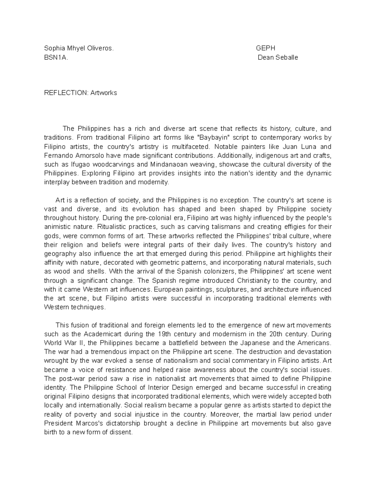 History Reflection - Short but informative - Sophia Mhyel Oliveros ...