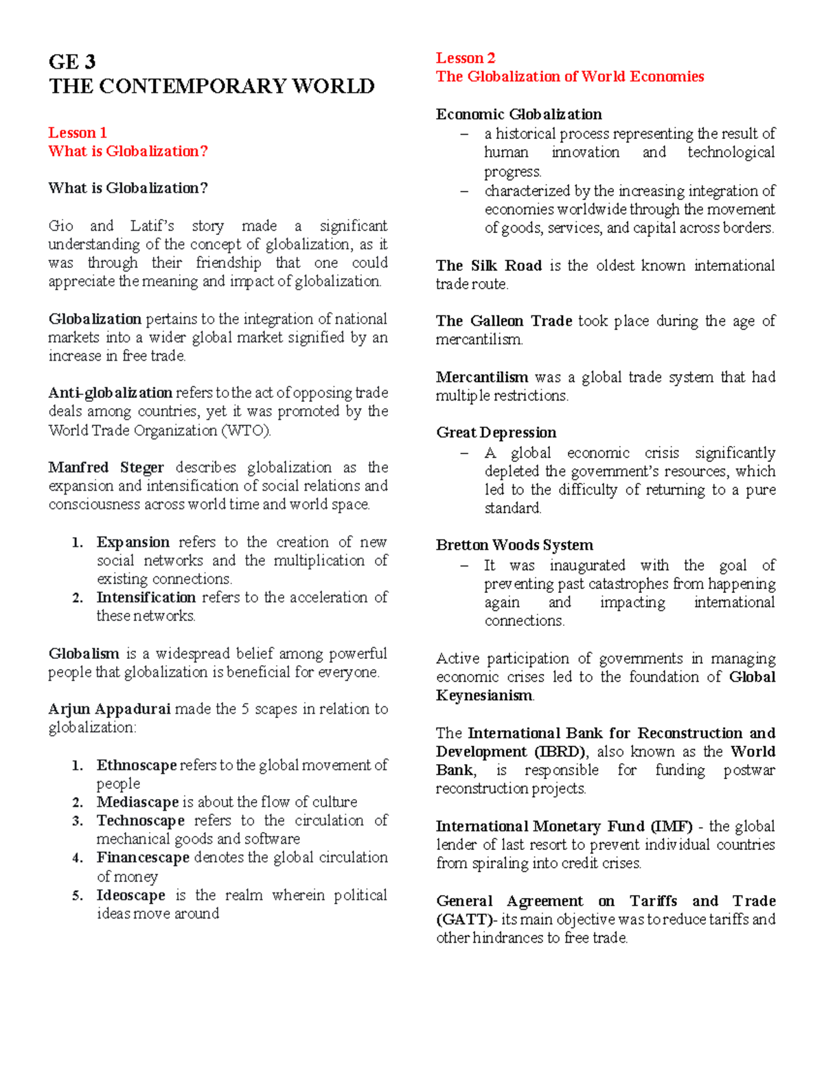 GE 3 THE CONTEMPORARY WORLD Lesson Overview on Globalization and Its ...