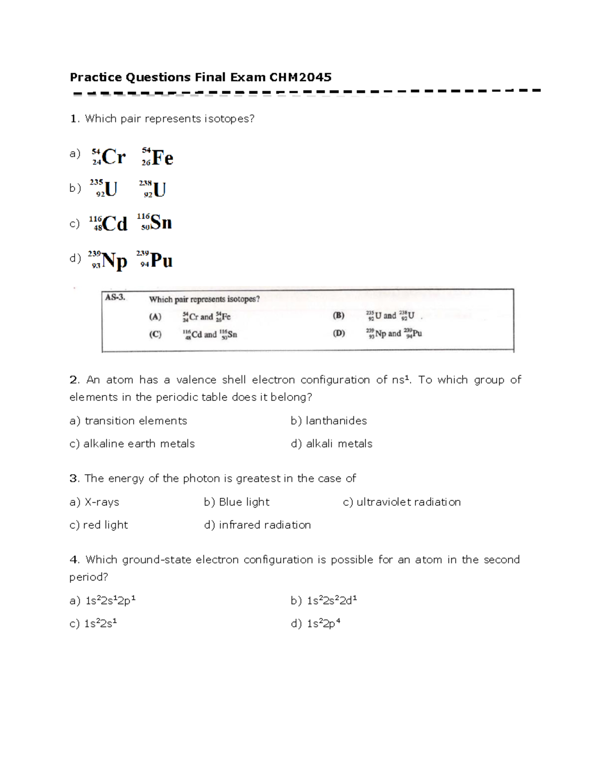 Practice Questions Final Exam CHM2045 Sp2026 - Studocu