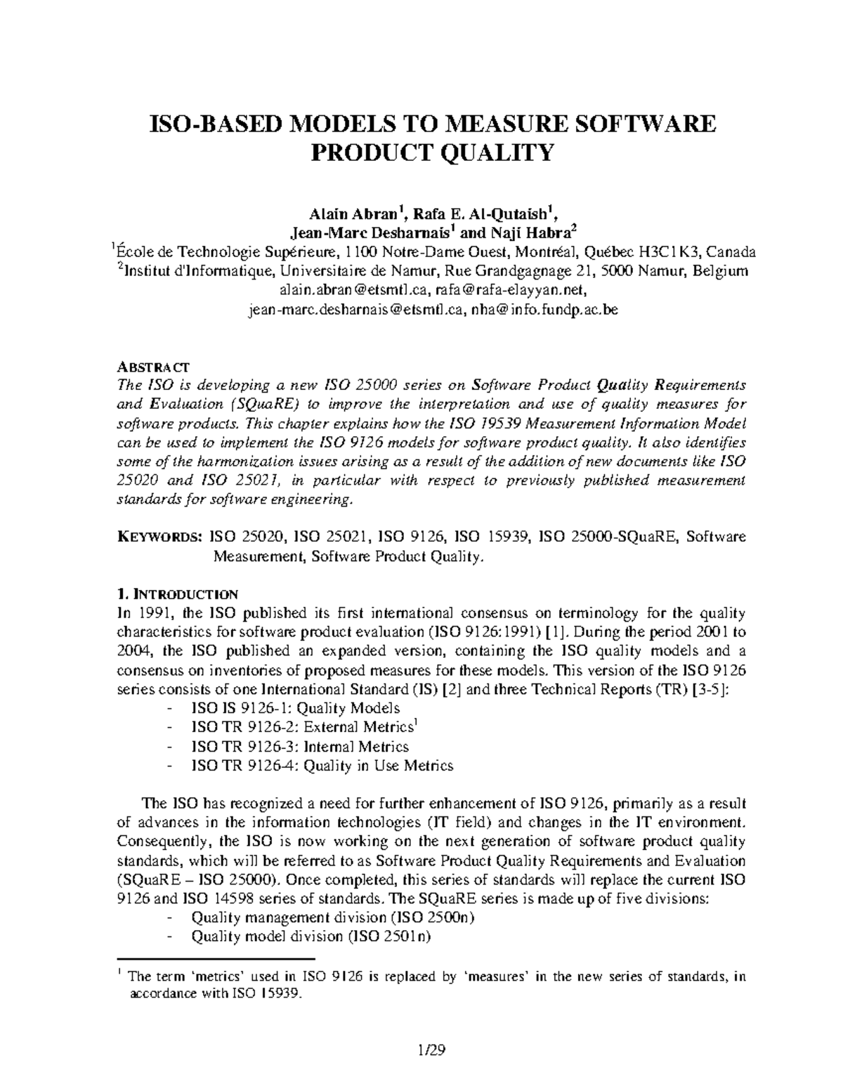 Measure - quality - ISO-BASED MODELS TO MEASURE SOFTWARE PRODUCT ...