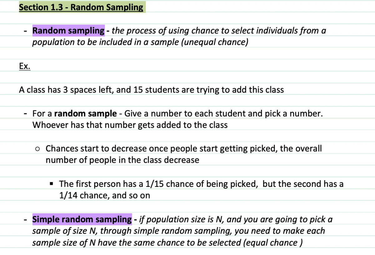 Math 101 Section 1.3 Notes: Understanding Random Sampling Techniques ...